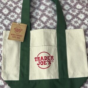 Trader Joe's Green and Cream Mini Canvas Tote Bag